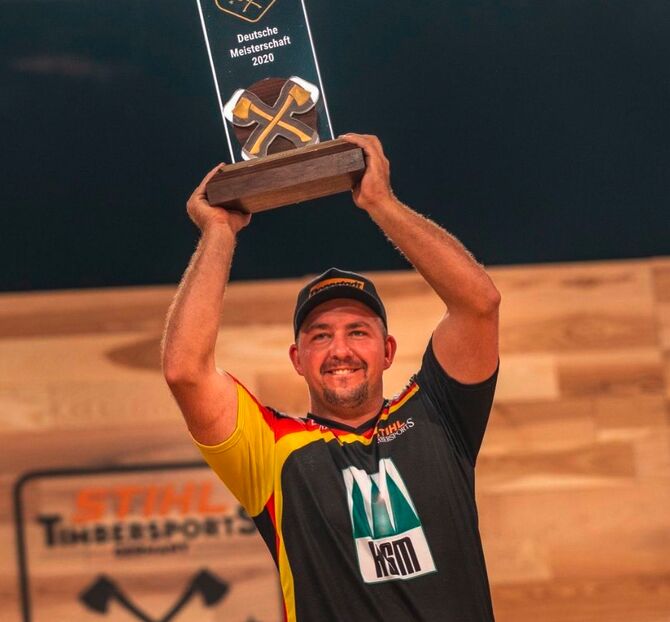 Der Sinntaler Danny Mahr gewinnt die STIHL TIMBERSPORTS® Deutsche Meisterschaft und verteidigt somit seinen Titel vor Robert Ebner und Lars Seibert.